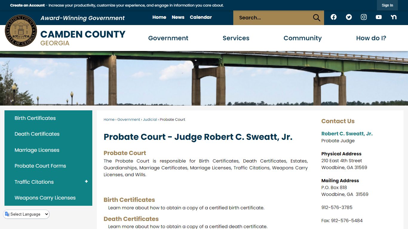 Probate Court - Judge Robert C. Sweatt, Jr. | Camden County, GA ...